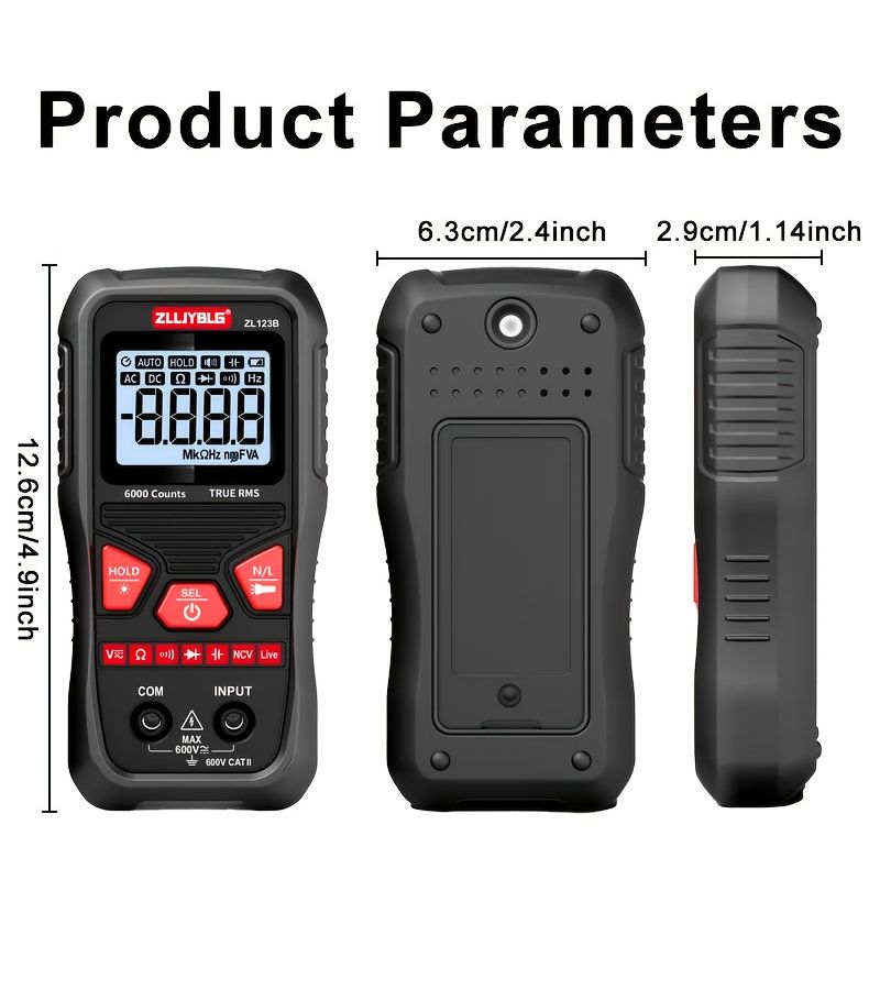 Digital Multimeter ZL123B 6000 Count AC Voltage Auto Test NCV Capacitor Resistance Diode Tester Tool - Image 2