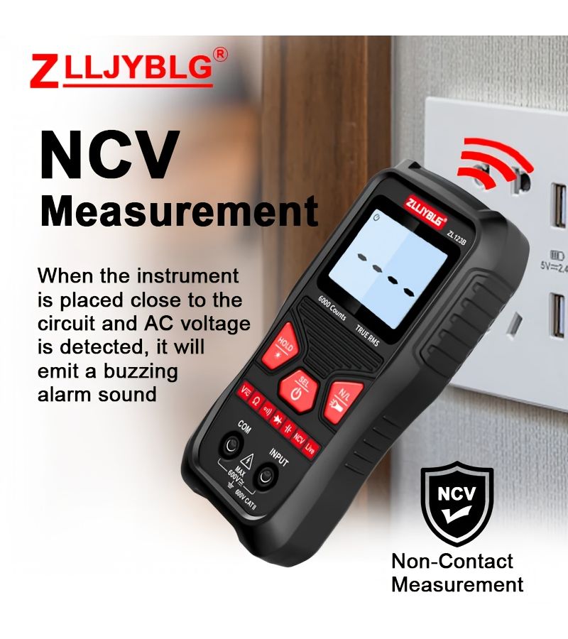 Digital Multimeter ZL123B 6000 Count AC Voltage Auto Test NCV Capacitor Resistance Diode Tester Tool - Image 3