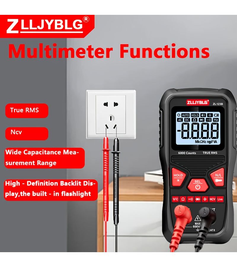 Digital Multimeter ZL123B 6000 Count AC Voltage Auto Test NCV Capacitor Resistance Diode Tester Tool - Image 4