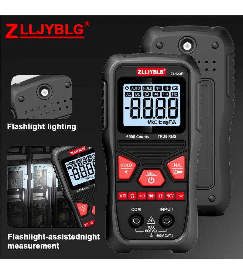 Digital Multimeter ZL123B 6000 Count AC Voltage Auto Test NCV Capacitor Resistance Diode Tester Tool - Image 5