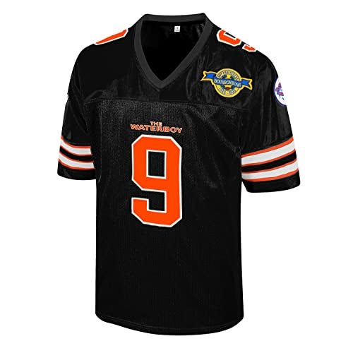 Atonmore Bobby Boucher #9 The Waterboy Adam Sandler Movie Mud Dogs Bourbon Bowl Football Jersey(Black-S) - Image 1