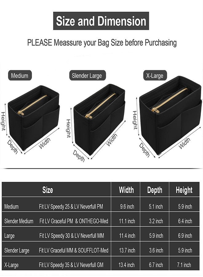 OMYSTYLE Black Slender Medium Organizer Insert, Felt Tote Bag Organizer Insert with 5 Sizes, Handbag Dividers for Inside Purse, Compatible with Longchamp, Neverful, Speedy and More - Image 2