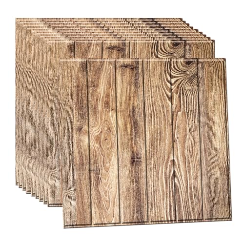 TLISMI 1 Pc DIY Self Adhesive Classic Grain 3D Asymmetric Wooden Texture Designed PE Foam Wall Sticker Easy Peel and Stick Waterproof Wallpaper Anti fouling Wall Panels for Home Decor (70X70cm, 6mm) - Image 1