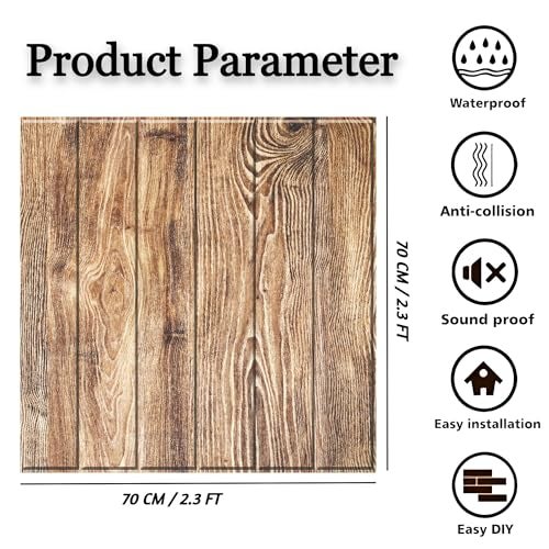 TLISMI 1 Pc DIY Self Adhesive Classic Grain 3D Asymmetric Wooden Texture Designed PE Foam Wall Sticker Easy Peel and Stick Waterproof Wallpaper Anti fouling Wall Panels for Home Decor (70X70cm, 6mm) - Image 3