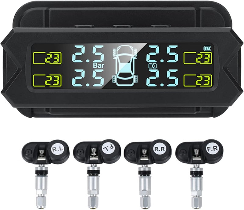 Eacam Tire Pressure Monitoring System - Wireless Solar Power TPMS with 5 Alarm Modes, Auto Backlight LCD Display, 4 Sensors Real-time Display Temperature Pressure - Image 1