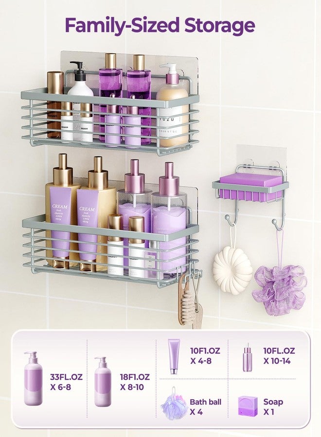 ODesign Shower Caddy 3 Pack SUS304 Stainless Steel-No Drilling-Shower Bathroom Shelves Rack,Rustproof Wall Mounted,Adhesive Shower Shelf Basket Organizer-Grey - Image 5