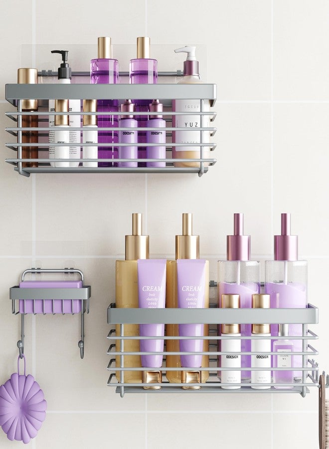 ODesign Shower Caddy 3 Pack SUS304 Stainless Steel-No Drilling-Shower Bathroom Shelves Rack,Rustproof Wall Mounted,Adhesive Shower Shelf Basket Organizer-Grey - Image 1