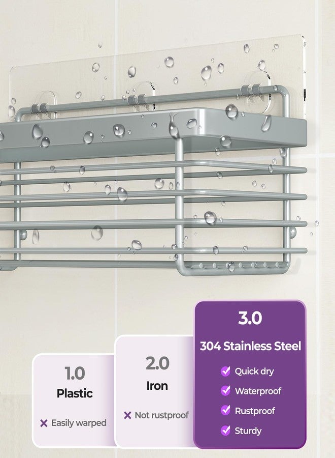 ODesign Shower Caddy 3 Pack SUS304 Stainless Steel-No Drilling-Shower Bathroom Shelves Rack,Rustproof Wall Mounted,Adhesive Shower Shelf Basket Organizer-Grey - Image 2