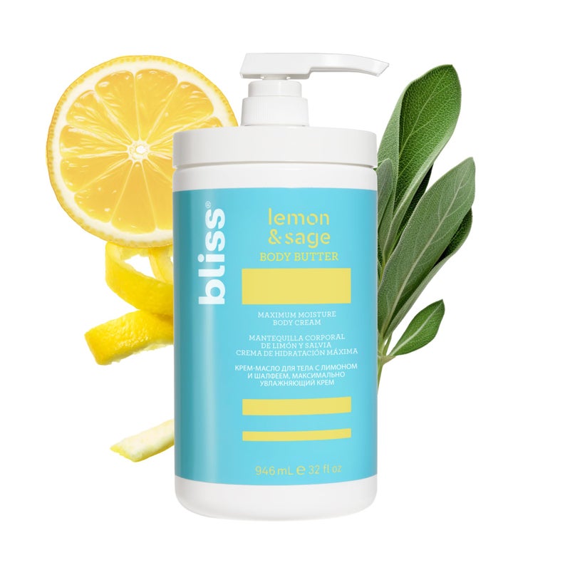 Bliss Body Butter - Lemon and Sage Body Butter - Maximum Moisture Cream - 32 Fl Oz - Body Lotion for Dry Skin - Long-Lasting Moisturizer for Women & Men - Vegan & Cruelty-Free - Image 1