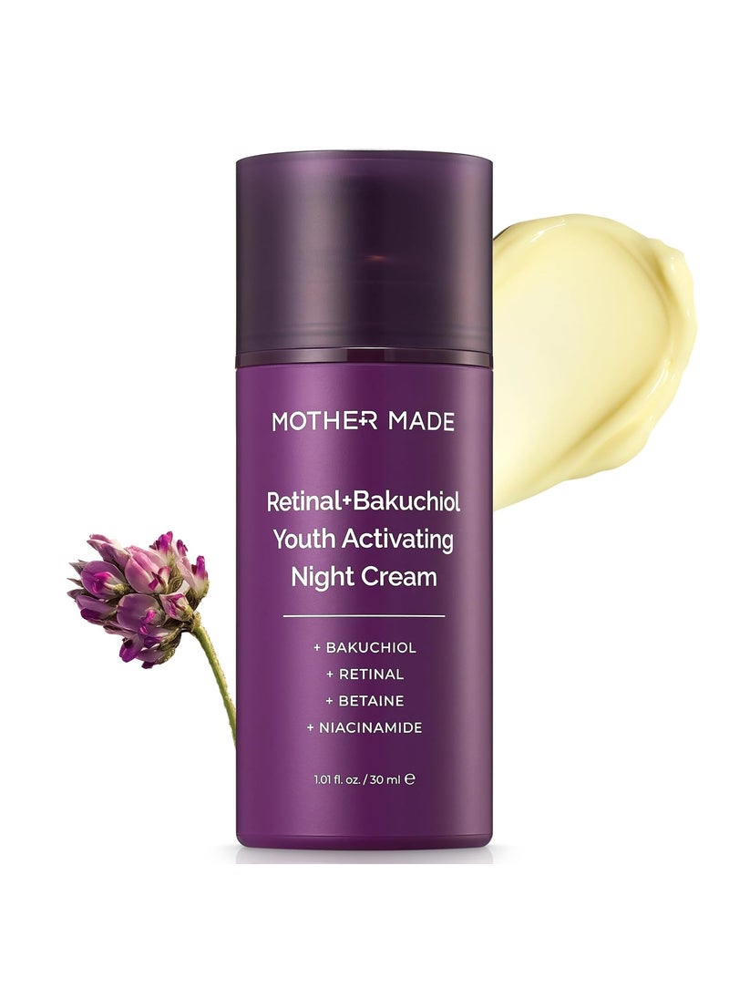 MOTHER MADE Retinol Bakuchiol Night Cream 1 Fl Oz Korean Retinal Face Cream to Firm Skin Reduce Wrinkles Fine Lines Signs of Aging Antiaging Smoothing Korean Skincare 