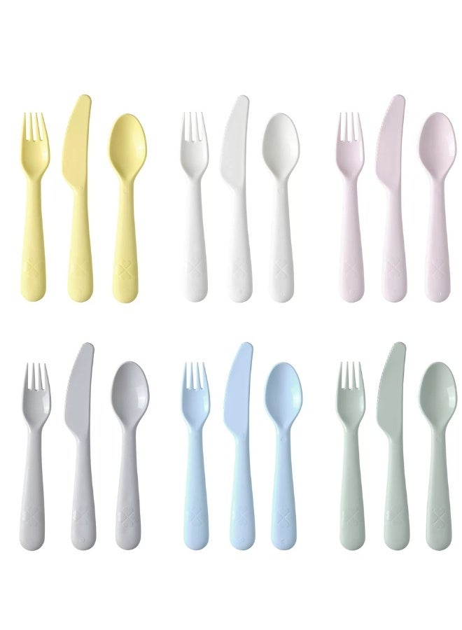 Ikea 18-Piece Kids Cutlery Set - 6 Spoons, 6 Forks, and 6 Knives, Safe and BPA-Free, Ergonomic Design for Everyday Use, Fun Multi-Colors for Kids - Perfect for Food and Self-Teaching - Image 1