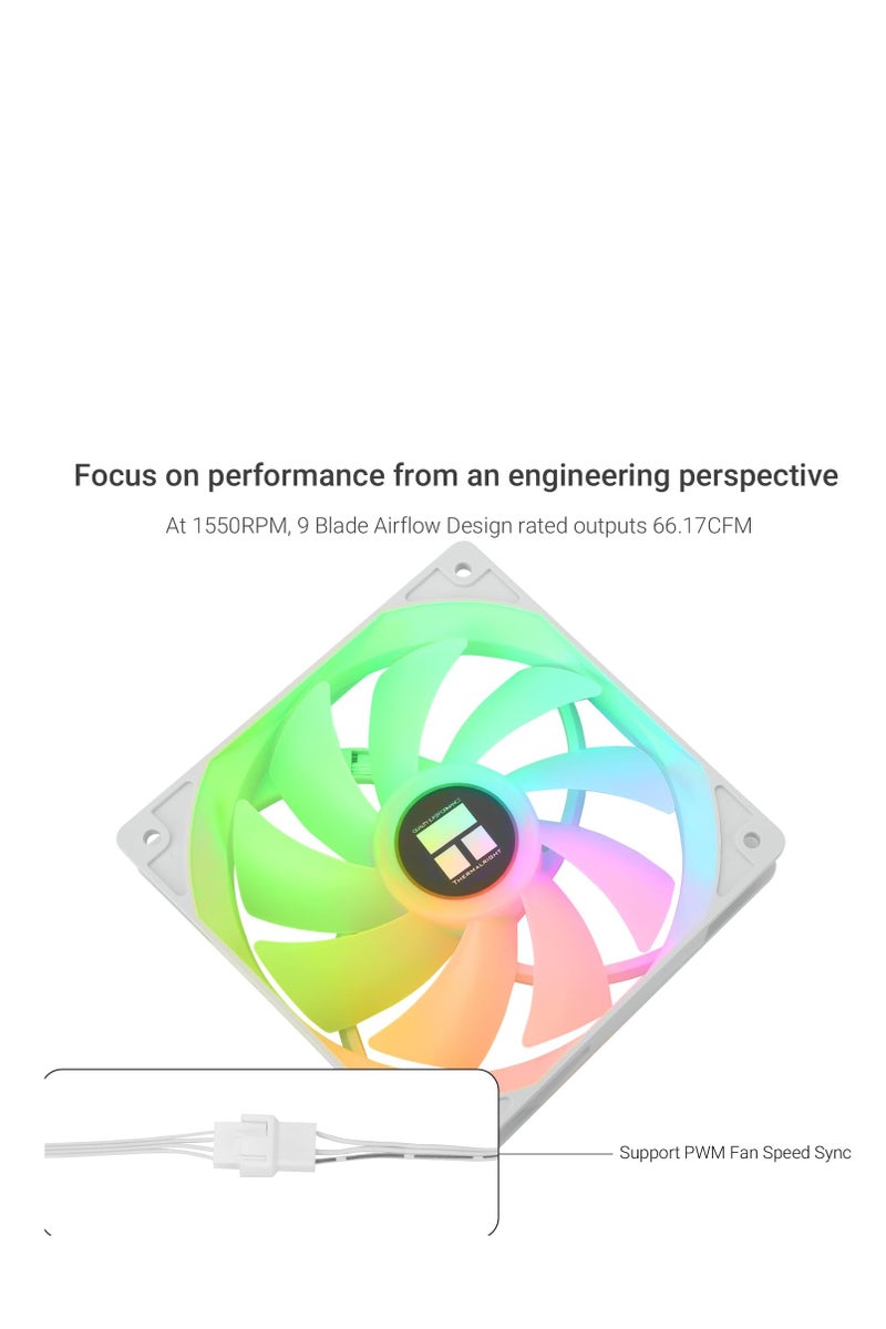 Thermalright 5 Pack TL-C12CW-S CPU Fan 120mm White ARGB Case Cooler Fan, 4pin PWM Silent Computer Fan with S-FDB Bearing Included, up to 1550RPM Cooling Fan（5 Quantities） - Image 2