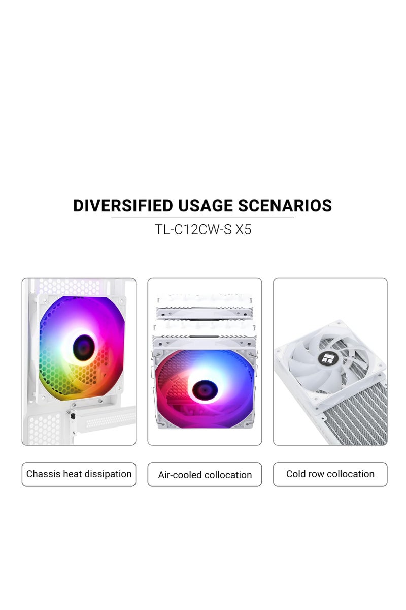Thermalright 5 Pack TL-C12CW-S CPU Fan 120mm White ARGB Case Cooler Fan, 4pin PWM Silent Computer Fan with S-FDB Bearing Included, up to 1550RPM Cooling Fan（5 Quantities） - Image 3