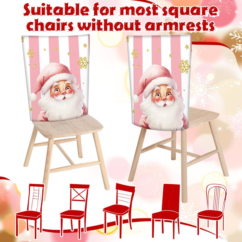 FuWeave 6 Pcs Pink Christmas Snowman Chair Covers Chair Back Covers Xmas Chair Protector Slipcovers Washable Winter Dining Room Seat Covers for Home Hotel Kitchen Decorations - Image 4