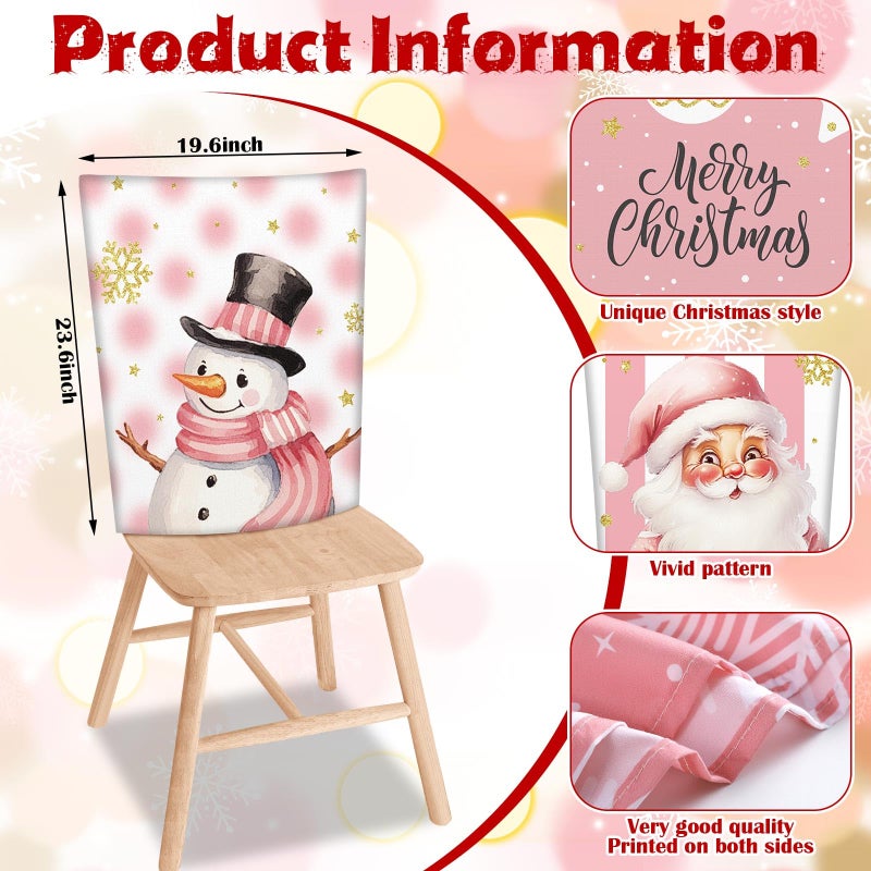 FuWeave 6 Pcs Pink Christmas Snowman Chair Covers Chair Back Covers Xmas Chair Protector Slipcovers Washable Winter Dining Room Seat Covers for Home Hotel Kitchen Decorations - Image 3