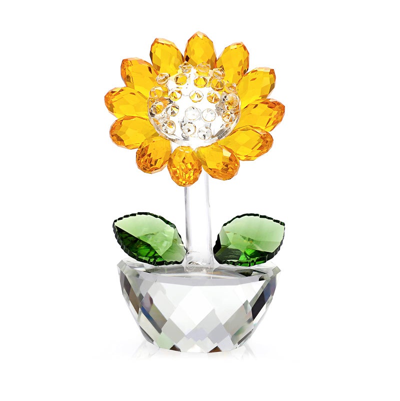 OwnMy Crystal Sunflower with Bud Glass Sunflower Figurine Collectible Small Sunflower Ornament Paperweight Table Decoration with Gift Box Glass Bouquet Flowers Centerpieces for Home Decors