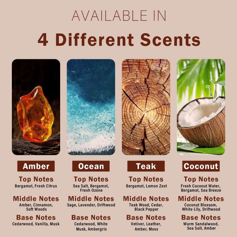 MITINU Car Air Freshener â€“ 4-Pack â€“ Long-Lasting Scents with Metal Clip â€“ Amber, Ocean, Teak & Coconut â€“ Aromatherapy Vent Diffuser & Auto Odor Eliminator - Image 3