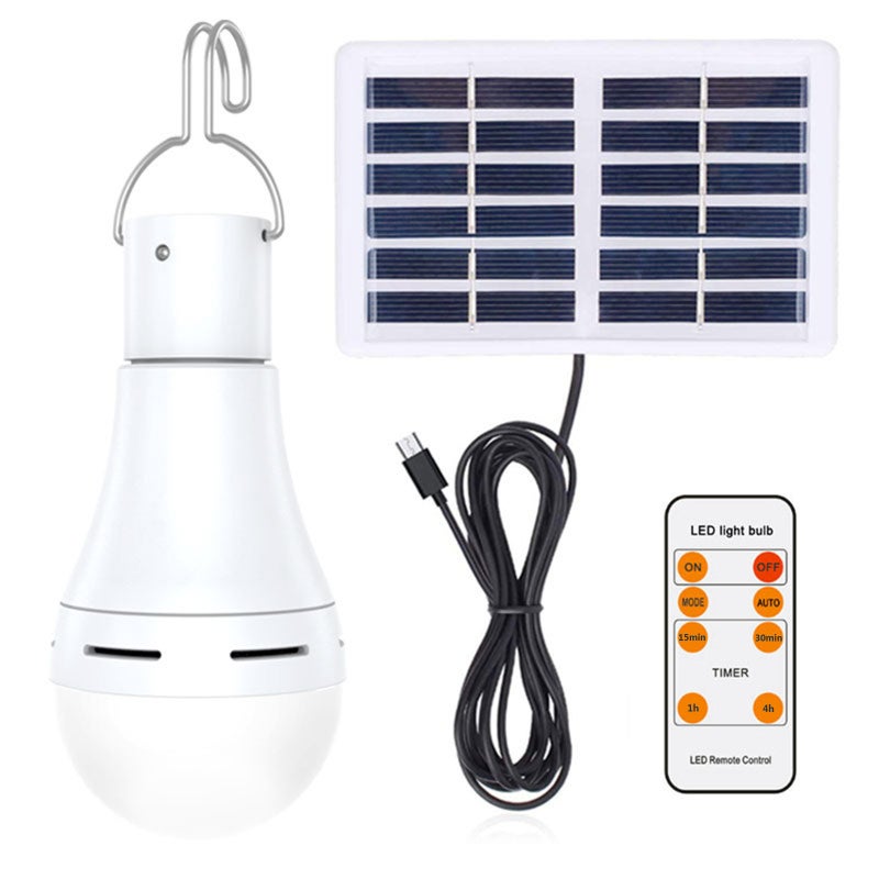 Solar Powered LED Bulb 1 Pack White IP65 Waterproof 5 Adjustable Modes - Timer Function Emergency Light Bulb for Indoor Outdoor Camping Night Markets Power Outages - Image 1