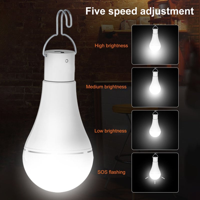 Solar Powered LED Bulb 1 Pack White IP65 Waterproof 5 Adjustable Modes - Timer Function Emergency Light Bulb for Indoor Outdoor Camping Night Markets Power Outages - Image 2