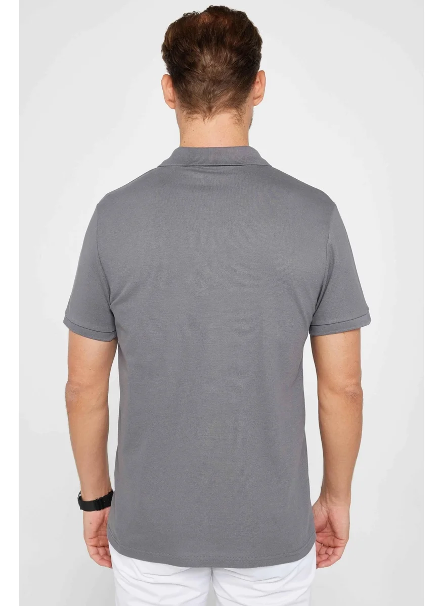 Tudors Men's Slim Fit Narrow Cut Cotton Plain Pique Smoked Polo Collar T-Shirt