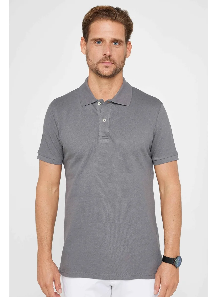Tudors Men's Slim Fit Narrow Cut Cotton Plain Pique Smoked Polo Collar T-Shirt