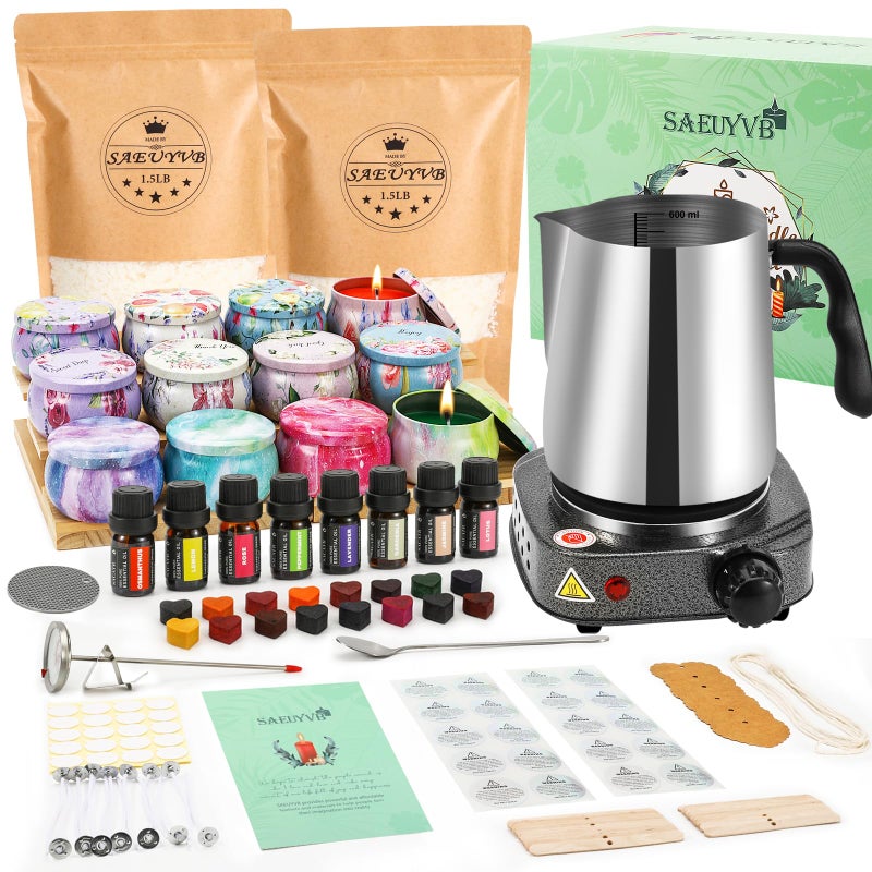 SAEUYVB طقم صنع الشموع SAEUYVB مع جهاز إذابة الشموع طقم صنع الشموع للبالغين طقم DIY لبدء صنع الشموع من الصويا مثالي كزينة منزلية