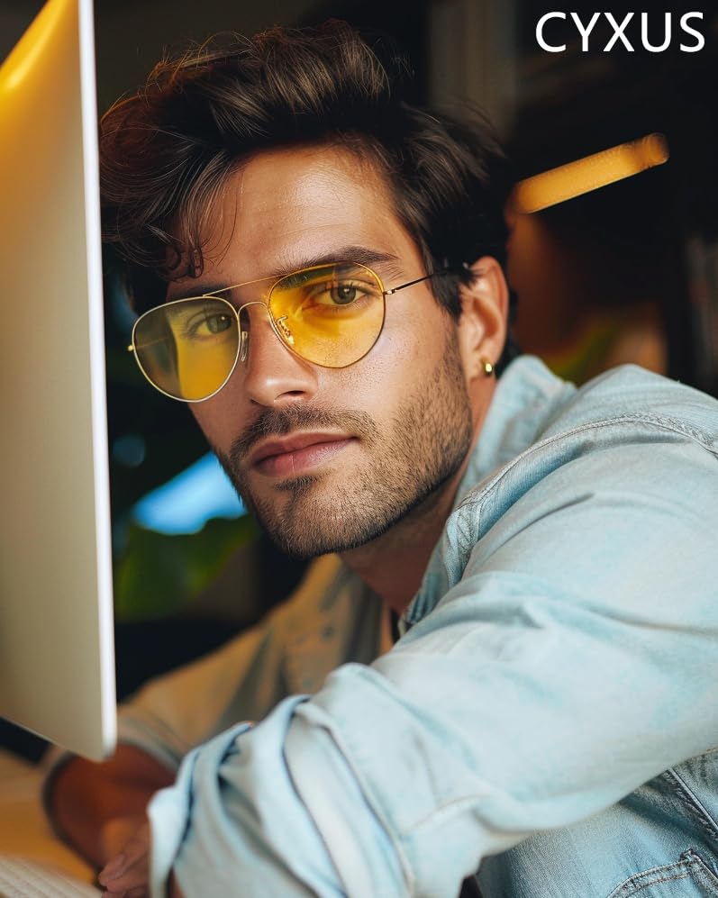 Cyxus Aviator Night Driving Glasses with Blue Light Blocking for Gaming Computer Anti Eyestrain Metal Frame 8805 - Image 3