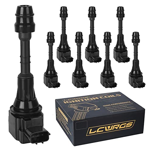 LCWRGS مجموعة من 8 لفائف إشعال لسيارات نيسان تيتان أرمادا باثفايندر إنفينيتي QX56 5.6 V8 2007 2008 2009 2010 2011 2012 2013 2014 2015 حزم لفائف OE# UF551 - Image 1
