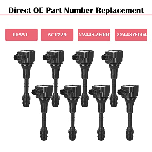 LCWRGS مجموعة من 8 لفائف إشعال لسيارات نيسان تيتان أرمادا باثفايندر إنفينيتي QX56 5.6 V8 2007 2008 2009 2010 2011 2012 2013 2014 2015 حزم لفائف OE# UF551 - Image 5