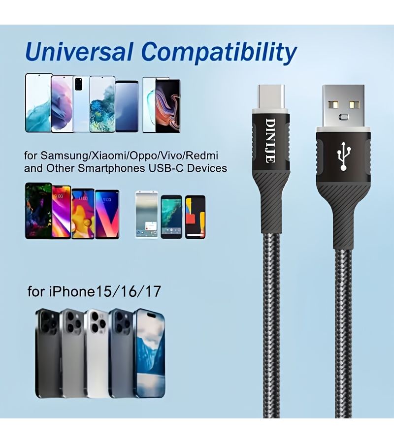 3 قطع كابل USB-C مضفر من النايلون بقوة 30 واط، شحن سريع، ألوان أحمر، أرجواني، فضي، بطول 1 متر - Image 4