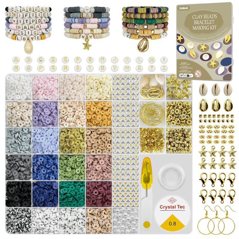 ClaBead 6300 Pcs Clay Beads Bracelet Making Kit for Adults 24 Colors 6mm Clay Beads for Bracelets Making Jewelry Making Kits with Letter Beads for Girls 1315 Friendship Bracelet Kit for Women