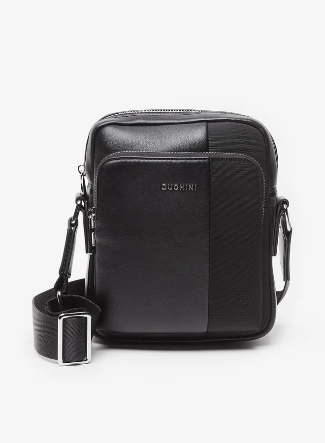 دوتشيني Men's Panelled Crossbody Bag with Adjustable Strap and Zip Closure