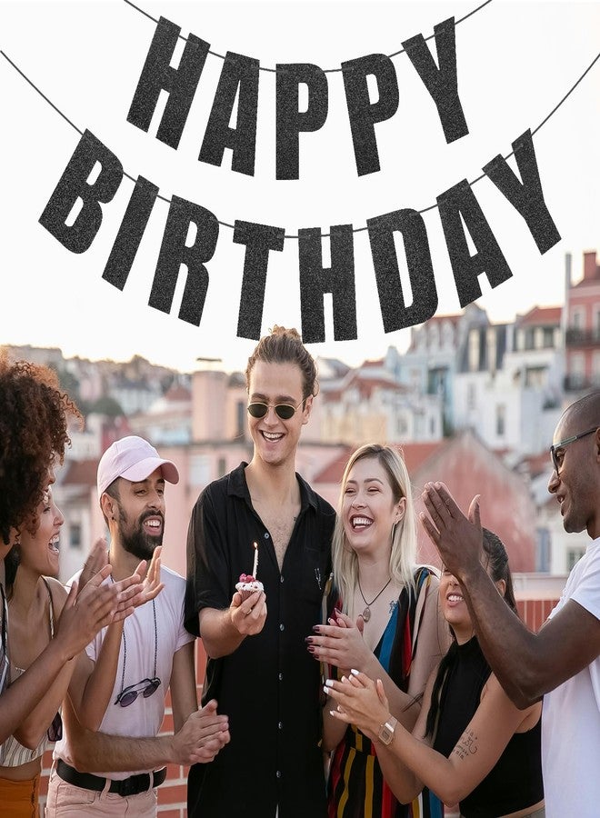 Eoopoon Happy Birthday Banner in Black Glitter for Birthday Party Decorations, Birthday Decor Backdrop, Happy Birthday Sign for Women, Men and Kids(Black) - Image 4