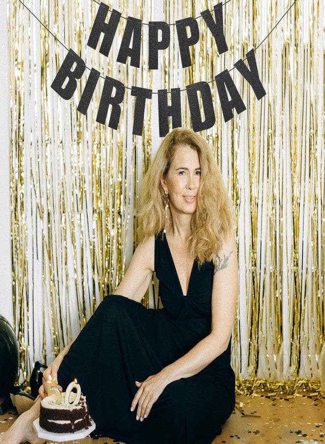 Eoopoon Happy Birthday Banner in Black Glitter for Birthday Party Decorations, Birthday Decor Backdrop, Happy Birthday Sign for Women, Men and Kids(Black) - Image 2