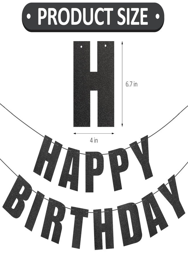 Eoopoon Happy Birthday Banner in Black Glitter for Birthday Party Decorations, Birthday Decor Backdrop, Happy Birthday Sign for Women, Men and Kids(Black) - Image 3