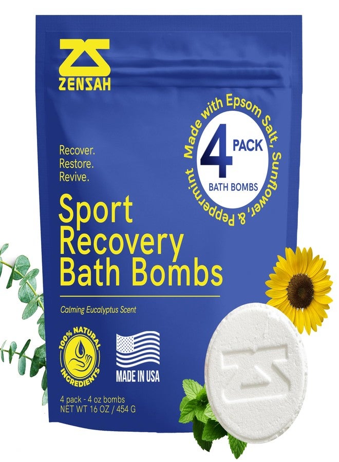Zensah Sport Recovery Bath Bombs - Magnesium Epsom Salt for Soaking Sore Muscles, Birthday Gifts, Made in USA with Essential Oils, Peppermint and Eucalyptus Relaxation for Athletes - Image 1