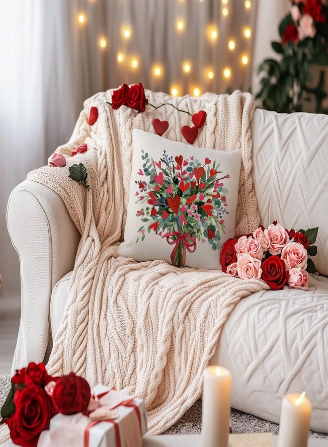 AACORS غطاء وسادة عيد الحب من AACORS، مقاس 18×18 بوصة، بتصميم قلب أحمر وزخارف من الأوكالبتوس، مناسب لأجواء العطلات والمنازل الريفية، هدية مثالية لتزيين الأريكة أو الكنبة، AA769-18 - Image 2