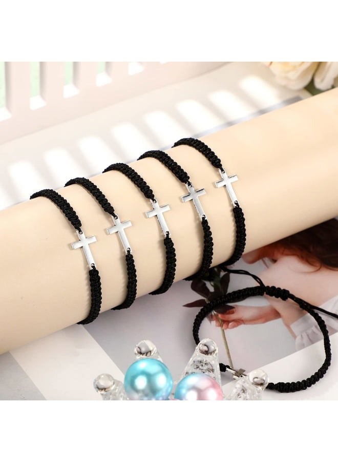 Jadive 12 Pcs Christmas Friendship Cross Bracelet Bulk for Women Men Jesus Christian Handmade Adjustable String Nylon Rope Braided Matching Bracelet for Baptism BFF Lucky Gifts, 6 Inch, Stainless - Image 3