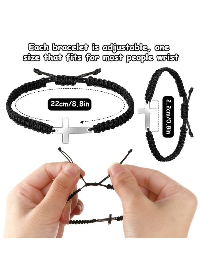 Jadive 12 Pcs Christmas Friendship Cross Bracelet Bulk for Women Men Jesus Christian Handmade Adjustable String Nylon Rope Braided Matching Bracelet for Baptism BFF Lucky Gifts, 6 Inch, Stainless - Image 2