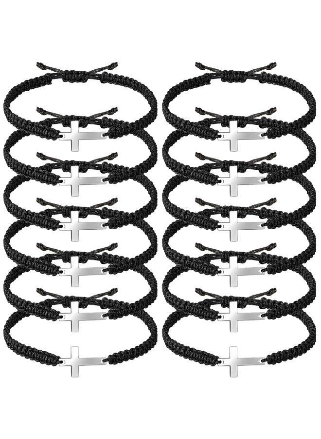 Jadive 12 Pcs Christmas Friendship Cross Bracelet Bulk for Women Men Jesus Christian Handmade Adjustable String Nylon Rope Braided Matching Bracelet for Baptism BFF Lucky Gifts, 6 Inch, Stainless - Image 1