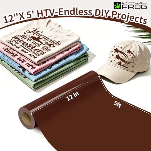 VINYL FROG Heat Transfer Vinyl Roll HTV Vinyl - 12" x5ft Brown Iron on Vinyl for T-Shirts, Heat Press Vinyl for DIY Craft Designs (Brown) - Image 2