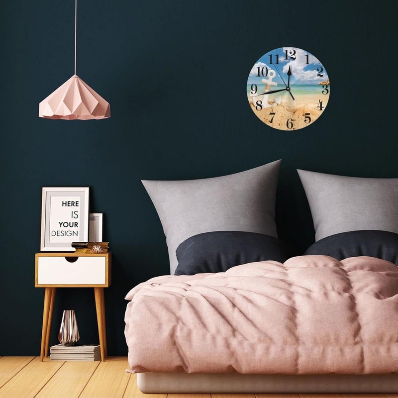 Abucaky Nautical Anchor Starfish Sea Beach Wall Clock Battery Operated Silent Round Clock Wall Decor for Home Office School, 12 Inch - Image 5