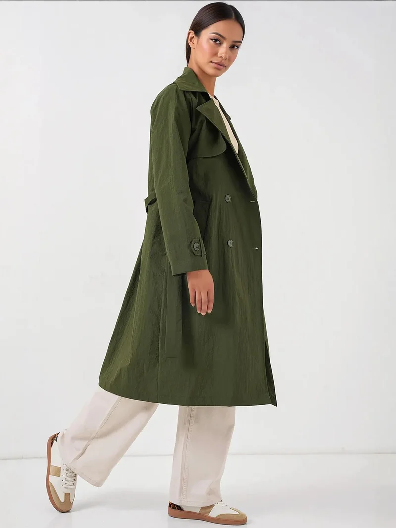 بيغ دارت معطف ترنش طويل بياقة مزدوجة وجيوب