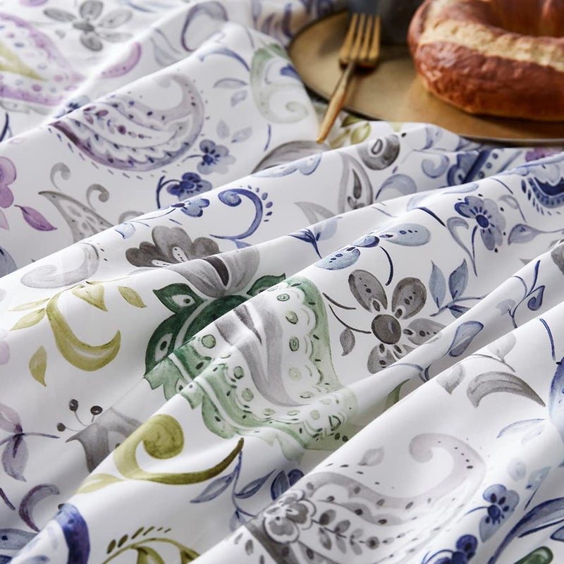Cupocupa Duvet Cover Set, Queen, Microfiber, White Paisley Pattern, Boho Floral, 3 Pieces - Image 2