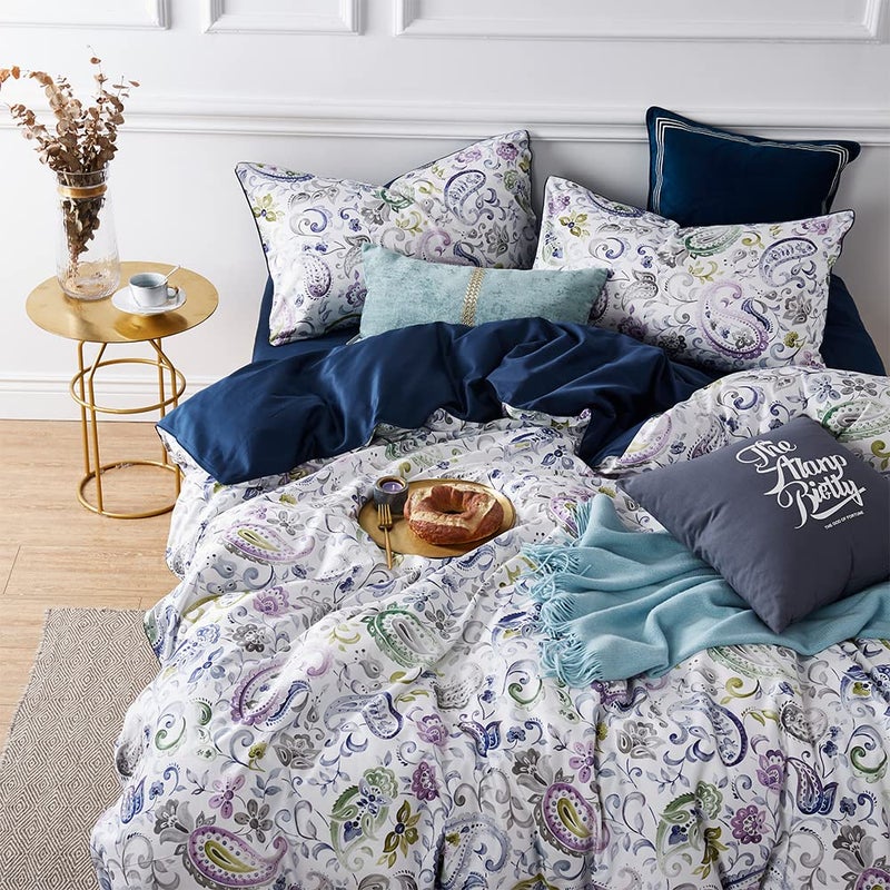 Cupocupa Duvet Cover Set, Queen, Microfiber, White Paisley Pattern, Boho Floral, 3 Pieces - Image 4