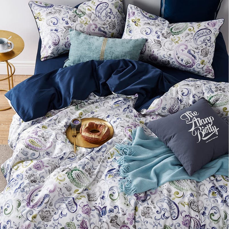 Cupocupa Duvet Cover Set, Queen, Microfiber, White Paisley Pattern, Boho Floral, 3 Pieces - Image 3