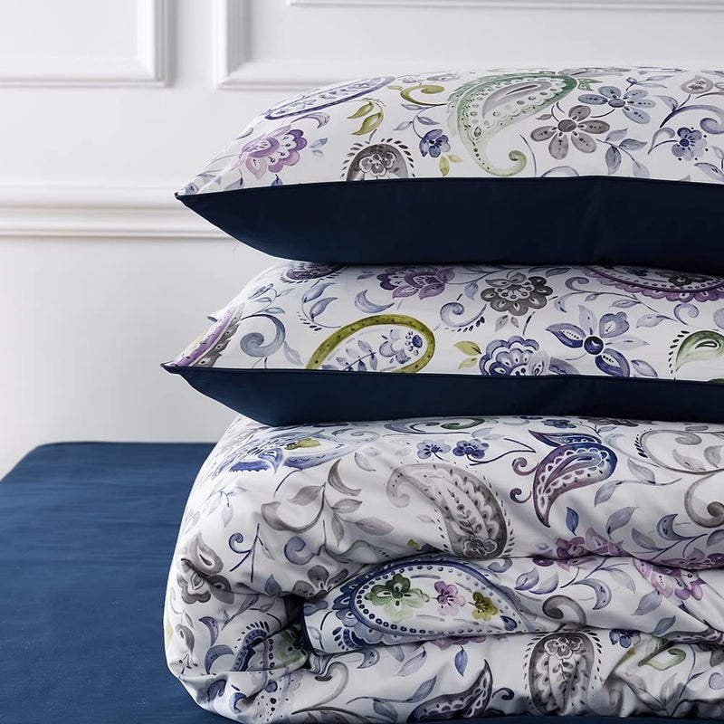Cupocupa Duvet Cover Set, Queen, Microfiber, White Paisley Pattern, Boho Floral, 3 Pieces - Image 5