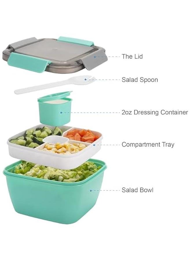 HOOKOR Salad Lunch Container To Go, 52-oz Salad Bowls with 3 Compartments, Salad Dressings Container for Salad Toppings, Snacks, Men, Women (Green)  - Image 2