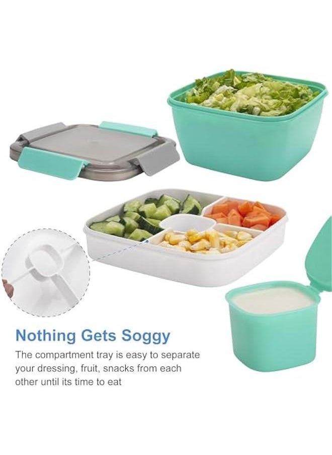 HOOKOR Salad Lunch Container To Go, 52-oz Salad Bowls with 3 Compartments, Salad Dressings Container for Salad Toppings, Snacks, Men, Women (Green)  - Image 3
