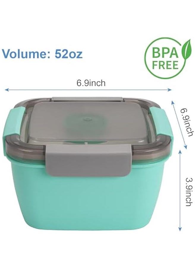 HOOKOR Salad Lunch Container To Go, 52-oz Salad Bowls with 3 Compartments, Salad Dressings Container for Salad Toppings, Snacks, Men, Women (Green)  - Image 5